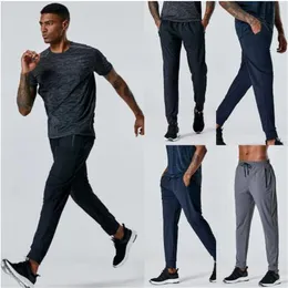 LL-corda de cintura alta correndo jogging masculino de secagem rápida ginásio ginásio calças de bolso duplo esportes lu calças de yoga