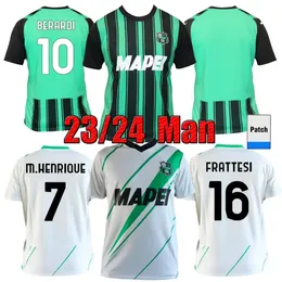 Футбольные майки Sassuolo Calcio 2023 2024 PINAMONTI PEDERSEN M. HENRIQUE ERLIC BERARDI BAJRAMI DEFREL Home Away 3rd Мужские детские футбольные майки