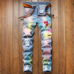 Jeans masculino jeans jeans imprimindo pantalones jeans Hombre homens calças de jeans slim biker de alta qualidade designer casual masculino de alta qualidade 230406