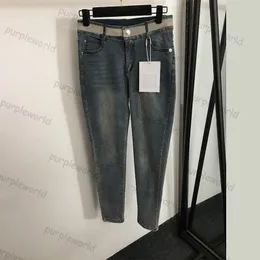 Designer-Hosen mit besticktem Buchstaben für Damen, hoch tailliert, schmale Füße, lässige Jeans