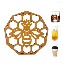 테이블 매트 농가 코스터 커피를위한 농가 코스터 중공 소박한 나무 꿀벌 버터 플라이 디자인 쌓을 수있는 컵 주방 바