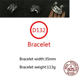 D132 S925 Sterling Silber Rindsleder Armband Hip Hop Street Fashion Paar Schmuck Personalisierter Punk Style Solid Cross Flower Letter Wide Version Liebhaber Geschenk Armreif