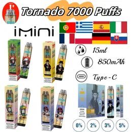 オリジナルr imini m tornado puff 7000パフ7k使い捨て蒸気ペンパフ7000電子タバコ15mlポッドメッシュコイル6 RGB充電式エア調整可能0％2％3％5％デバイス