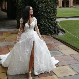 Elegantes Hochzeitskleid 2024 Sheer Neck 3D-Blumen-Spitze-Applikationen mit langen Ärmeln Brautkleider Afrikanisches Vestidos De Noiva