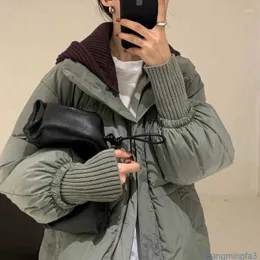 Men's Parkas Women's Trench Coats Korean High-end Down Jacket Women 2023 Latest Mid-length Section Over the Knee Thick Loose Waist Knit Hat Female