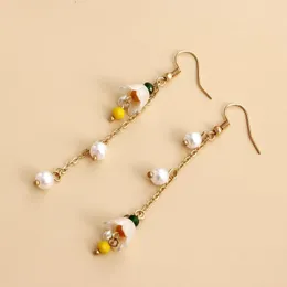 Dangle Earrings Renya Bell Orchid Pearl Thread Temperamament White Tulip Shell Petal FlowerEaring Imital Beads Drop