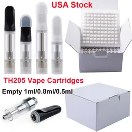米国の在庫Th205 Vape Cartridge Packaging 0.8ml 1mlセラミックカートリッジガラスタンク厚いオイルダブペンワックス蒸気カートEタバコ510スレッド