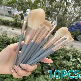 Makeup Brushes 10st Blue Soft Fluffy Set för Cosmetics Foundation Blush Powder Eyeshadow Kabuki Blending Beauty Tool