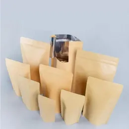 11 sizes Brown Kraft Paper Stand-Up Bags Heat Sealable Resealable Zip Pouch Inner Foil Food Storage Packaging Bag With Tear Notc 4 L2 Npheu
