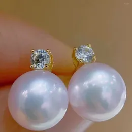 Gestüt Ohrringe verkaufen Schmuck Paar 10-11 mm Südchinesisches Meer rund weiße Perle 925s Silber 18k Gold