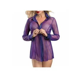 Hot Women Sheer Lingerie Blouse See Through Long Sleeve Tops Sleepwear Nightwear