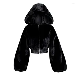 Kvinnors päls Autumn Winter Faux Bomber Teddy Coat Zipper Streetwear High midja Furry Ded Plush Jacket Cardigan Fleece Parkas