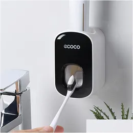 Toothbrush Holders Matic Tootaste Dispenser Dustproof Wall Mount Stand Bathroom Accessories Set S Dhmeg