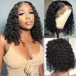 Brazilian Water Wave Short Bob Lace Front Closure Wig Human Hair Wigs Wavy Curly 13x4 Frontal For Women Preplucked