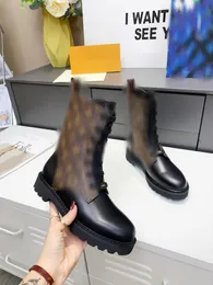 Fashion designer women short boots brown letter printed chunky heel leather ankle martin casual luxury womens shoes autumn winter snow boot with original box