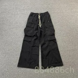Calças masculinas cintura alta larga pernas soltas chão esfregando micro flared trabalho homens mulheres qualidade preto multi bolso calças