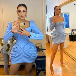 Long Sleeves Blue Homecoming Dresses Women Casual Outfit Cocktail Prom Gowns Solid Blazer Suit Club Outfits Jumpsuit Graducation Second Reception Dress