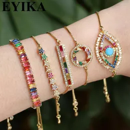 Berlockarmband EYIKA Bohemian Rainbow Tennisarmband Fyrkantigt Stjärna Runt Dam Smycken Pave Cubic Zirconia Armring Box Kedja För Fest/present