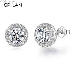 Stud SP-lam Bling kolczyka Sterling Silver 925 Biżuteria okrągła halo kobieta 1 ct moissanite loded Out Certified Stud Ear Ring Jewelry YQ231107