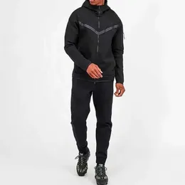 2023 personalizado esporte wear poliéster tecnologia velo completo zip hoodie jogger duas peças conjunto de treino de jogging masculino ternos de suor
