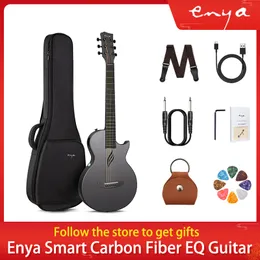 Guitarra elétrica acústica de fibra de carbono inteligente preta, enya nova go sp1, guitarra de 35 "com captador, estojo, alça, cabo, viagem