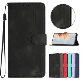 Business Wallet Cases for S23 PLUS S22 Ultra S21FE A13 A14 A34 A54 A33 A53 A73 5G Smile Leather Skin Feel Hand Feeling Card Slot Flip Cover Holder stand Strap