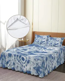 Sängkjol Blue Tie-Dye Ethnic Elastic Fitted Bed Stead med kuddväskor Protector Madrass Cover Bedding Set Sheet