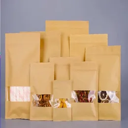 Flat Bottom Kraft Paper Clear Window Zip Lock Packaging Bag Återställbar kaffepulver Presentförvaring Puches Etepa