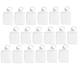 100 pièces Po porte-clés Rectangle Transparent blanc acrylique insérer Po cadre photo porte-clés bricolage anneau fendu H09152898229