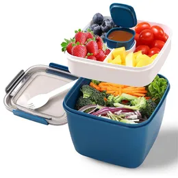 Bento Boxes Scatola da pranzo portatile sigillata da 1100 ml Contenitore per pranzo a griglia a 2 strati Contenitore per pranzo sano Scatola per pranzo in ciotola 230407