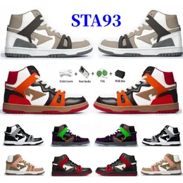 With box designer shoes Bapestas Baped Sta 93 High Mens Casual Shoes Sneaker Fashion Red Orange Sand Black Light Grey Brown Grey Halloween Olive Green Men sandal