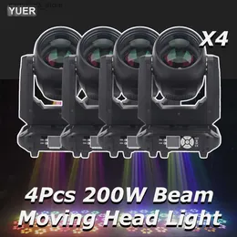 أضواء الرأس المتحركة 4pcs/lot yuer 200w LED LED Moving Head Light Beam Spot بقعة 18 Prisms DJ DMX مرحلة الضوء تأثير الضوء ديسكو دي جي بار نادي الزفاف Q231107