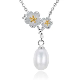 Vintage Plum Blossom Pearl Pendant Necklace Jewelry European Fashion Women S925 Silver Collar Chain Necklace For Women's Wedding Party Valentine's Day Gift SPC
