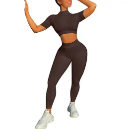 Frauen Zweiteilige Hosen Laufen Yoga Outfits 2 Sets Für Frauen Nahtlose Crop Hohe Taille Sport Workout Leggings Tops weibliche