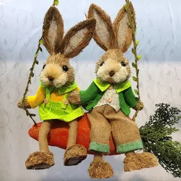 Decorative Objects Straw Easter Bunny Cute Swing Rabbit Hanging Pendant Woven Decor Ornament Home Livingroom Decoration Accessories Friend Kid Gift 230406