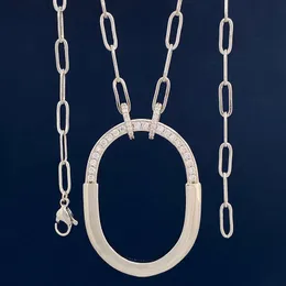 2023 Mode Persönlichkeit ovaler U-förmiger Einsatz mit Kristallschloss-Halskette Serie der gleichen großen Anhänger-Halskette Schmuck Goldfarbe Liebeshalskette Emaille Party Git
