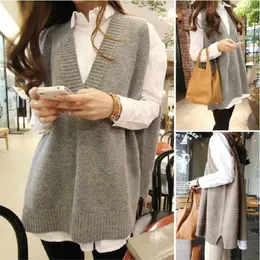 Women's Vests Spring And Autumn Knitting Vest Female Long V Collar Fork Wool Jacket Loose Sweater Size Fall 2023 Women Clothing