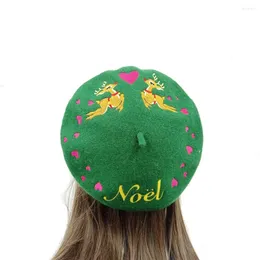 Berets Wol Baret Geborduurd Damen Winter Dikke Meisje Stevige Herfst Hoed Vrouwen Platte Vilt