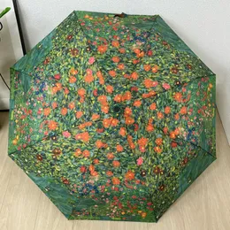 Moda deszczowa sprzęt wndproof zielony parasol na zewnątrz deszczowy parasol luksusowy projektant oleju kwiaty kobiety pełne automatyczne trzykrotne lampart parasol
