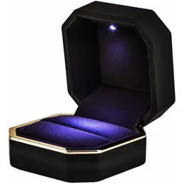 إعدادات المجوهرات مزدوجة حلقة مربع الزفاف مربع مخملية المنظم هدية مع ضوء LED لمشاركة الاقتراح بورتا Joias 230407