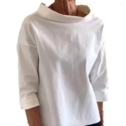 Características de las sudaderas con capucha para mujer: sudadera de manga larga de color sólido con cuello alto medio, informal y holgada, sencilla y versátil.