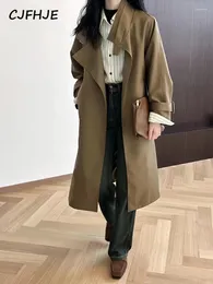Kvinnors dike rockar cjfhje höst koreansk stil vintage långa kontor lady windbreaker jackor lösa casual mode harajuku eleganta kvinnor