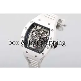 SUPERCLONE Volante Relógio Richa Milles Relógio de Pulso Rm055 Cerâmica Branca Automático Mecânico Transparente Fibra de Carbono Watch270 montres de luxe