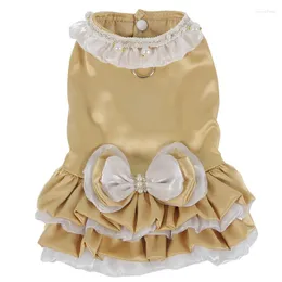 Cat Costumes Dog Dress Harness Bowknot Ruffle Layer Teddy D-ring With Leash Pet Clothes Satin XS S M L XL