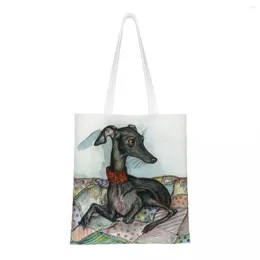 Torby na zakupy recykling greyhound whippet pies torba dla kobiet ramię płótno trwałe kupujący spożywcze