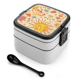 Stoviglie Celestial Spring Doppio strato Bento Box Pranzo Insalata Oroscopo Vintage Hippie Piante Hygge accoglienti