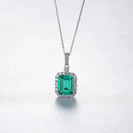 Europe nouveau luxe géométrique émeraude S925 argent pendentif collier bijoux femmes vert 3A Zircon collier chaîne collier femmes fête de mariage saint valentin cadeau SPC