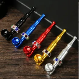Other Smoking Accessories Aluminum alloy pipe with diamond multi-color cigarette rod metal cigarette set in stock wholesale, convenient and detachable for cleaning