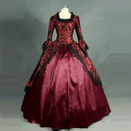 2023 Rote Blumendruckspitze Gothic Viktorianische historische Kleider Halloween Maskerade Party Ballkleider Kleidung für Frauen