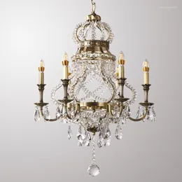 Pendelleuchten Trade American-Style Copper Crown Crystal Chandelier Villa Lamp In The Living Room Bedroom Staircase Lighting